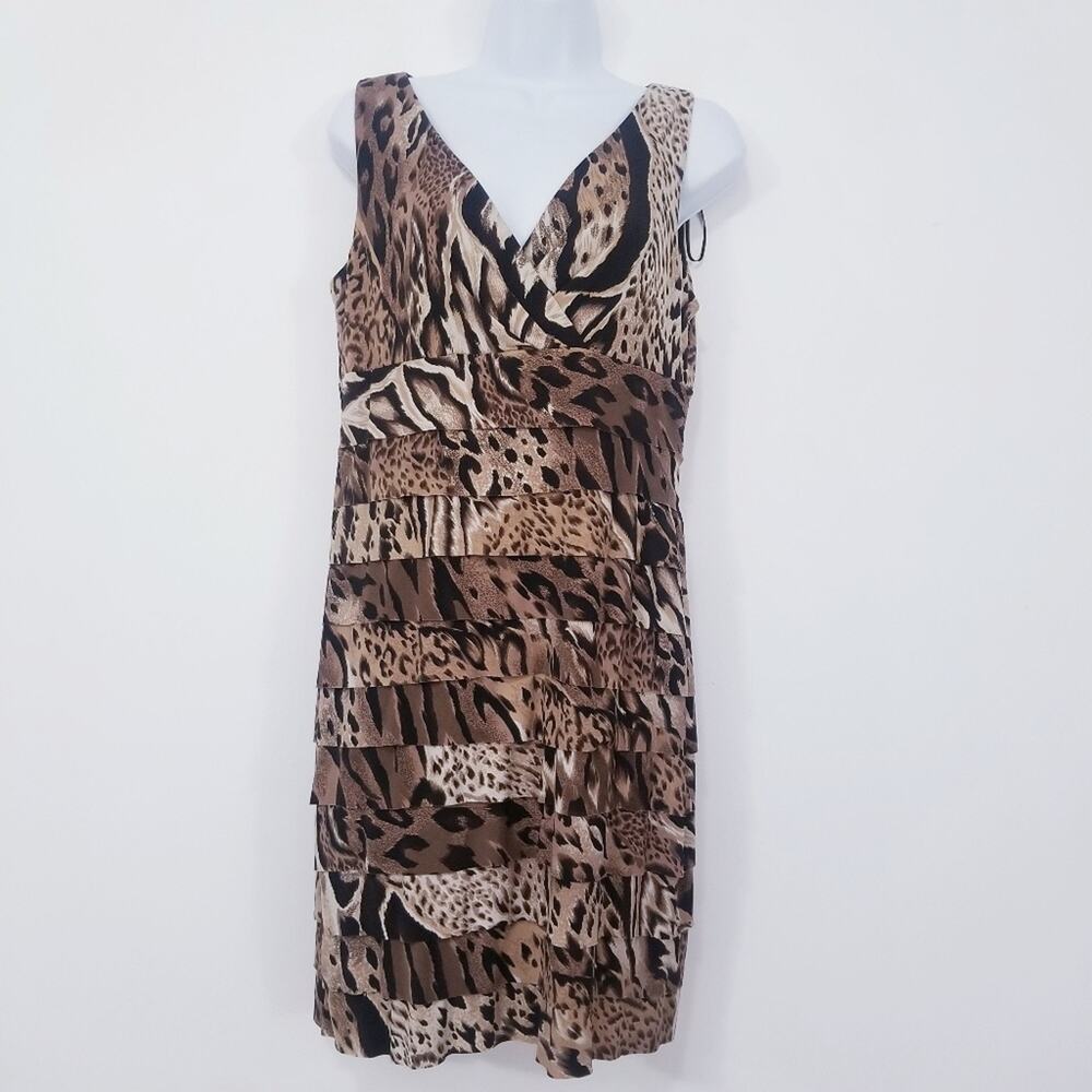 Sandra Darren V-Neck Tiered Animal Print Dress